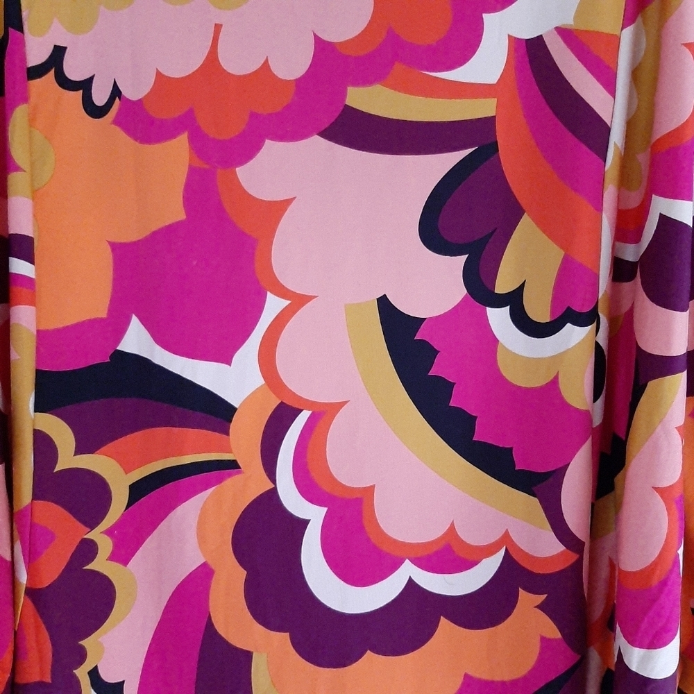 Trina Turk XL Retro Psychedelic Batwing Sleeve Mini Tunic Dress Pink Orange NWT - Picture 6 of 8